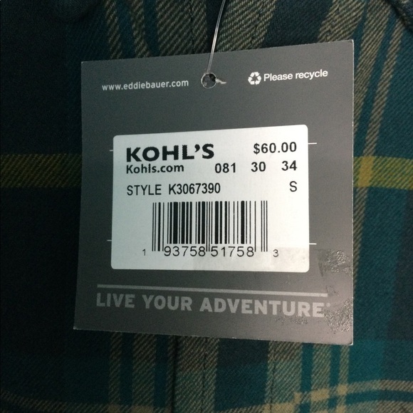 Men’s Eddie Bauer Small 34 - 36 Flannel Shirt Button Green Olive Long Sleeve NWT - Picture 8 of 12